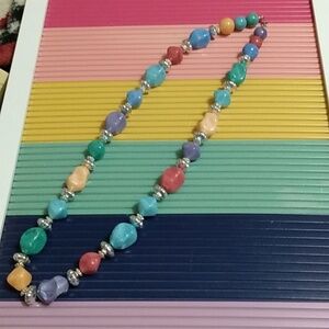 Fun Plastic Colorful Pastel Beaded Silver Necklace